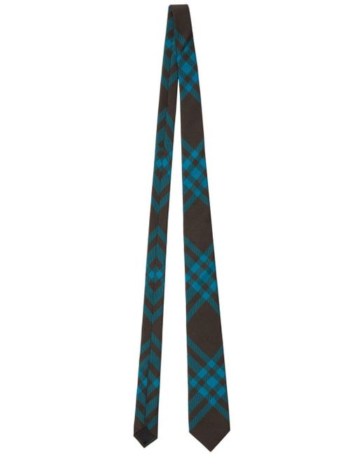 Burberry Blue Checked Silk Tie for men