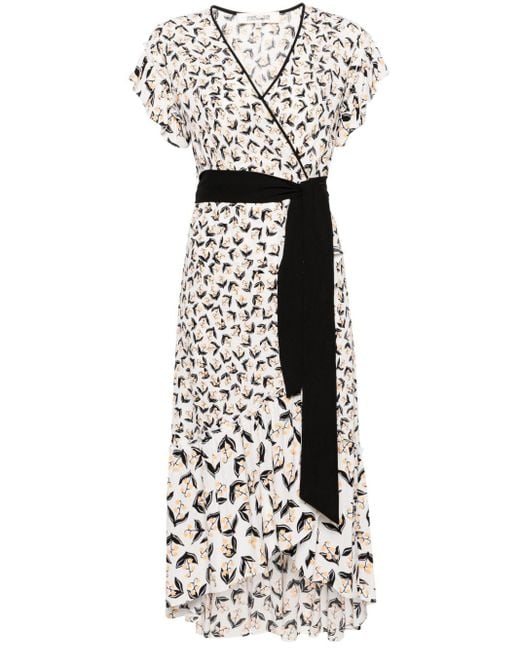 Diane von Furstenberg White Violla Floral-print Wrap Dress