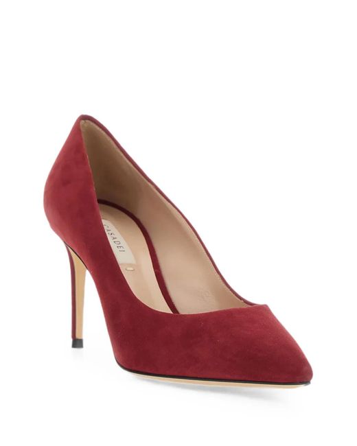 Casadei Red Pointed-Toe Suede Pumps