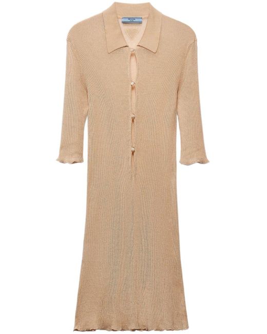 Prada Natural Ribbed-knit Cotton Mini Dress