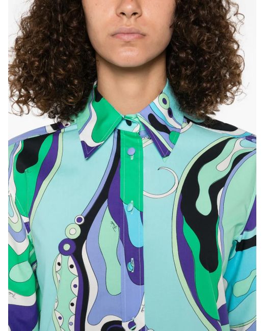 Emilio Pucci Blue Hemd Mit Abstraktem Print