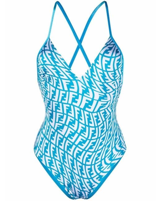 Fendi Blue Ff Vertigo One-piece Swimsuit