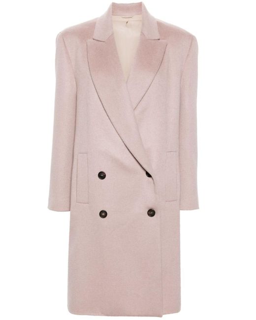 Brunello Cucinelli Pink Doppelreihiger Mantel aus Kaschmir