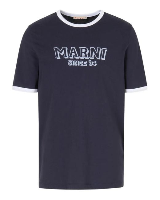 Marni Blue Crew-Neck Printed T-Shirt for men