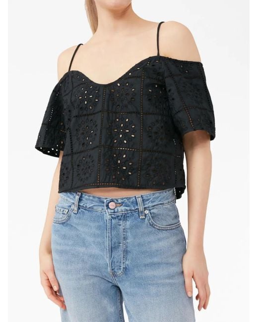 Ganni Black Broderie Anglaise Cropped Top