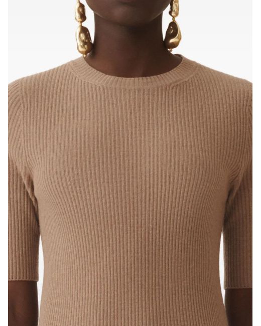 Fabiana Filippi Brown Ribbed Short-Sleeve Top