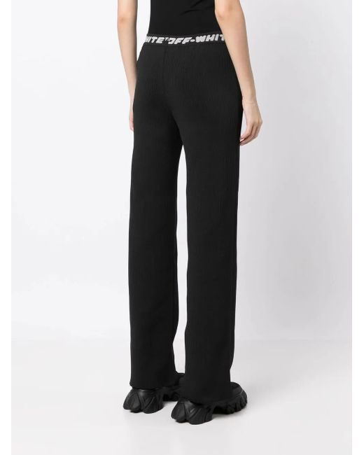 Off-White c/o Virgil Abloh Black Logo-Tape Ribbed-Knit Trousers