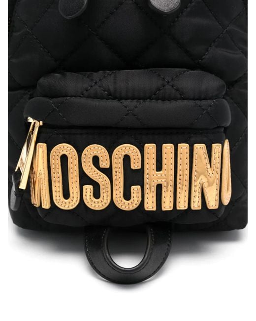 Moschino Black Mini Quilted Backpack With Logo