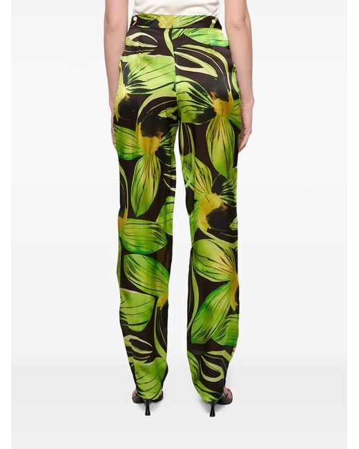 Louisa Ballou Green Leaf-Print Trousers