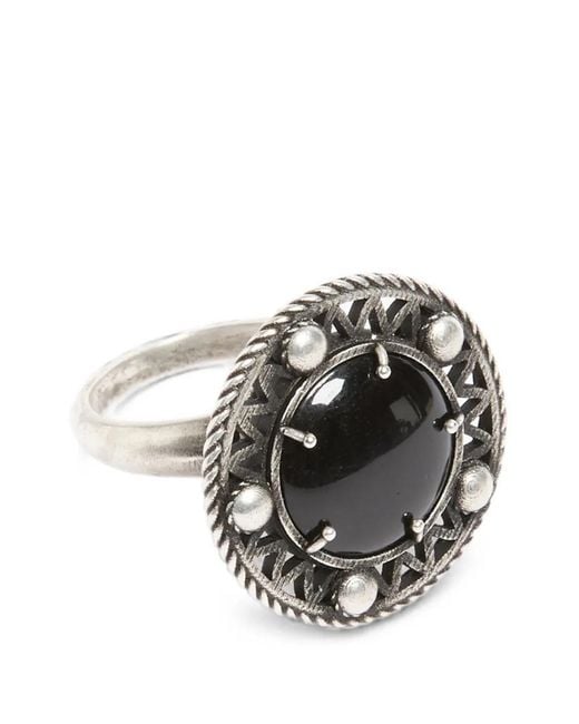 Ann Demeulemeester Black Engraved-Detail Stone-Embellished Ring for men