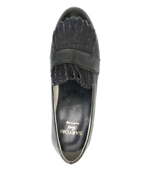 Sartori Gold Gray 70Mm Denim-Detail Block-Heel Loafers