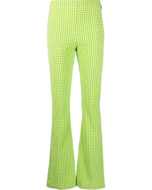 MSGM Green Check-Pattern Flared Trousers