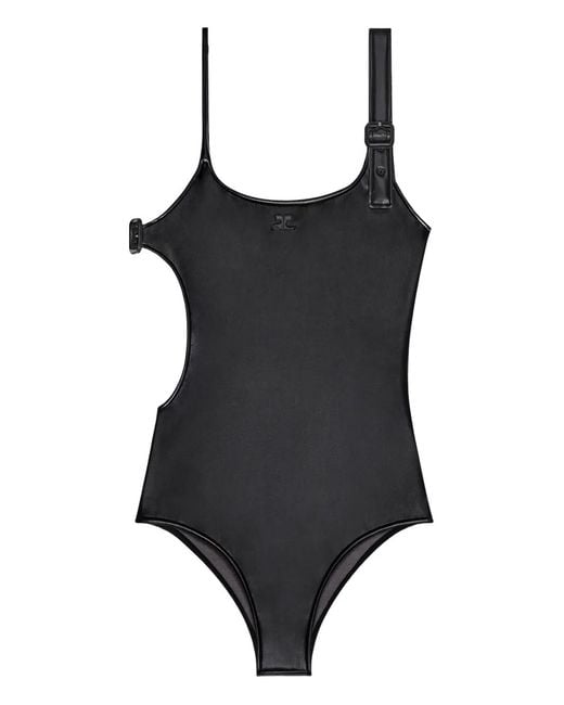 Courreges Black Buckle-Detail Cut-Out Swimsuit