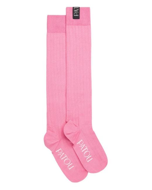 Calzini Al Ginocchio Con Design A Coste di Patou in Pink