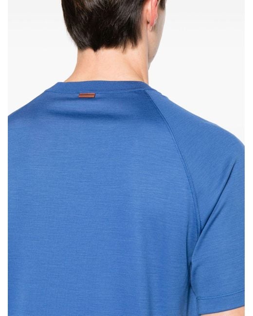 Zegna Blue Crew-neck Wool T-shirt for men