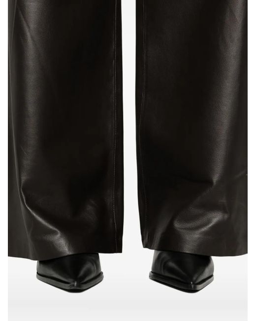 Arma Gray Elastic-Waist Leather Trousers