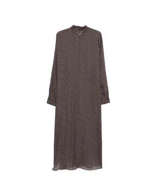 Alysi Brown Pattern Ramie Midi Ress