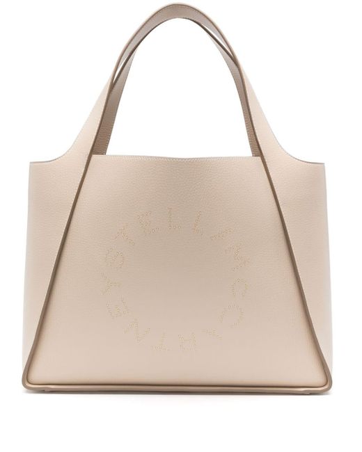 Stella McCartney Natural Handtasche mit Logo-Schild