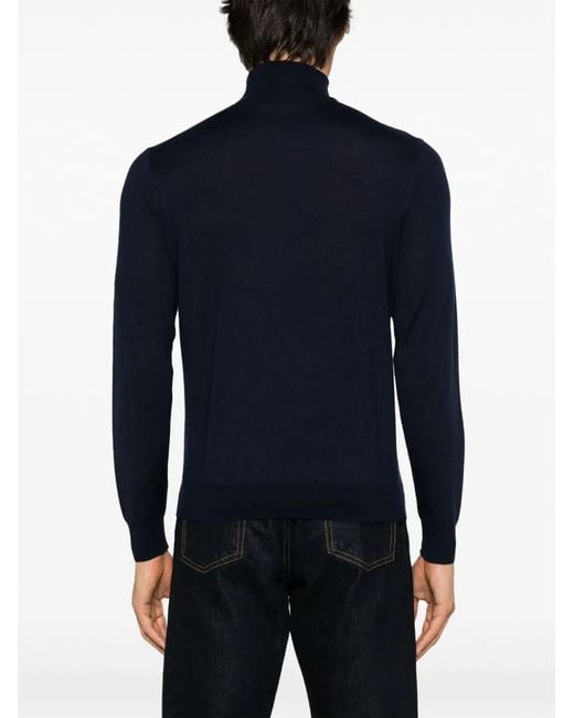 Canali Blue Fine-Knit Roll-Neck Jumper for men