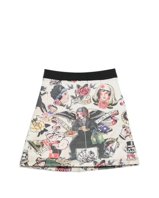 The Artistylist White Tattoo-Print Silk-Blend Skirt