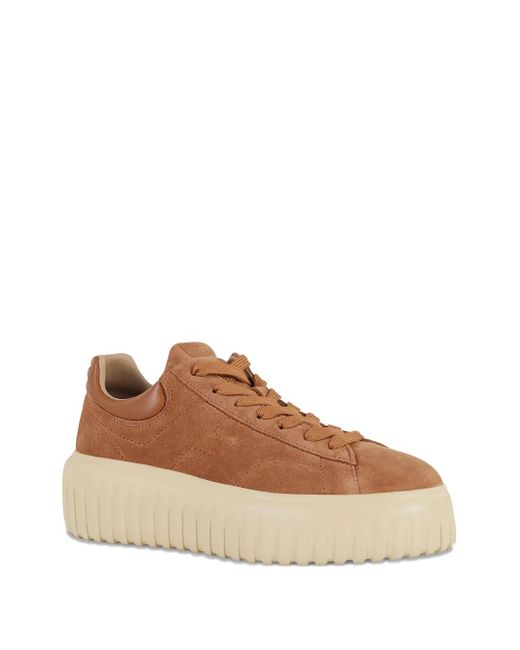 Hogan Brown H-Stripes Suede Platform Sneakers
