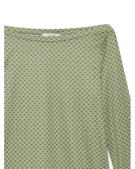 Maliparmi Green Geometric-Pattern Boat-Neck T-Shirt