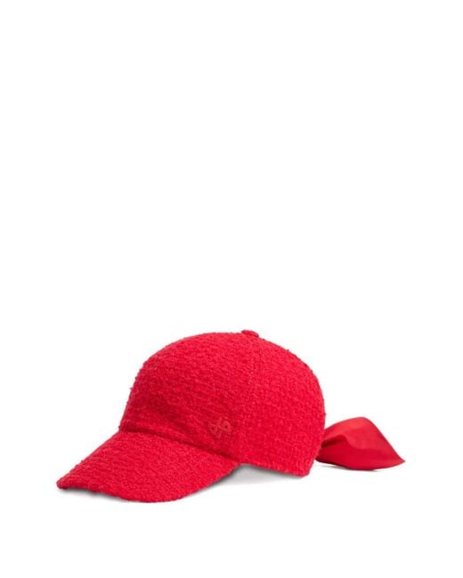 Patou Red Bow Tweed Baseball Cap