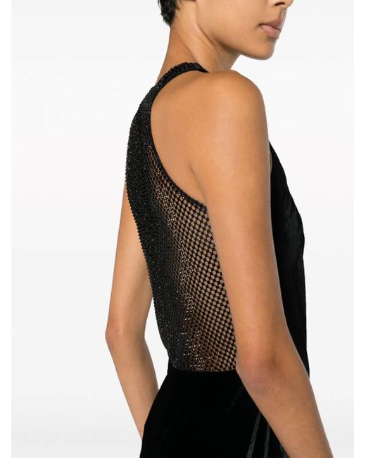 Ralph Lauren Black Crystal-Embellished Mesh-Panelled Gown