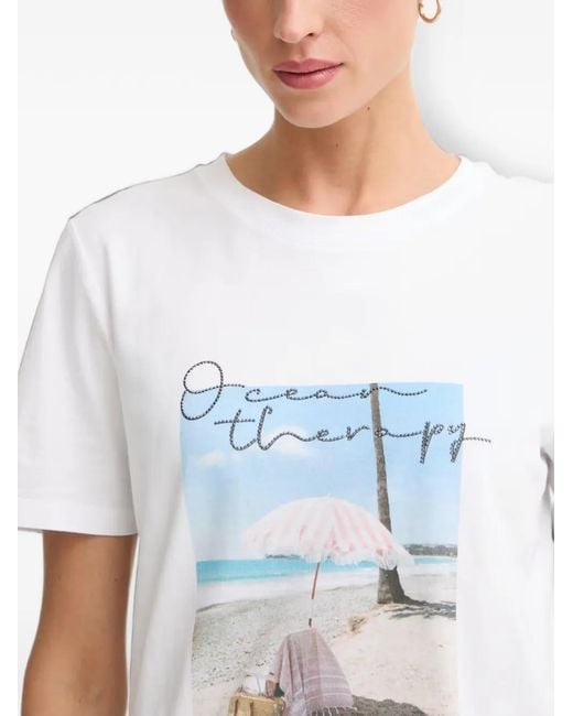 MARC AUREL White Graphic-Print Rhinestone-Embellished T-Shirt