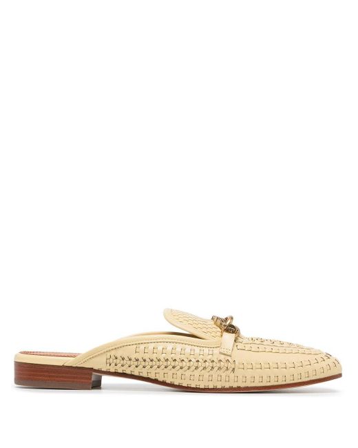 Tory Burch Leather Jessa Woven Backless Loafers in Yellow - Lyst