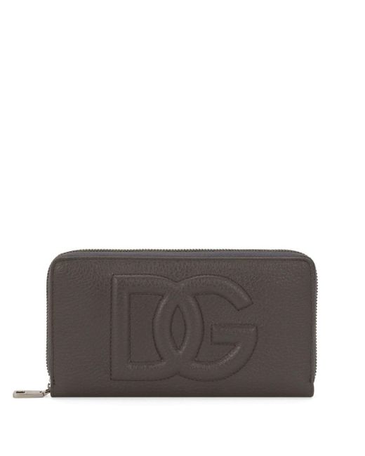 Dolce & Gabbana Gray Dg Logo Zip-around Leather Wallet for men