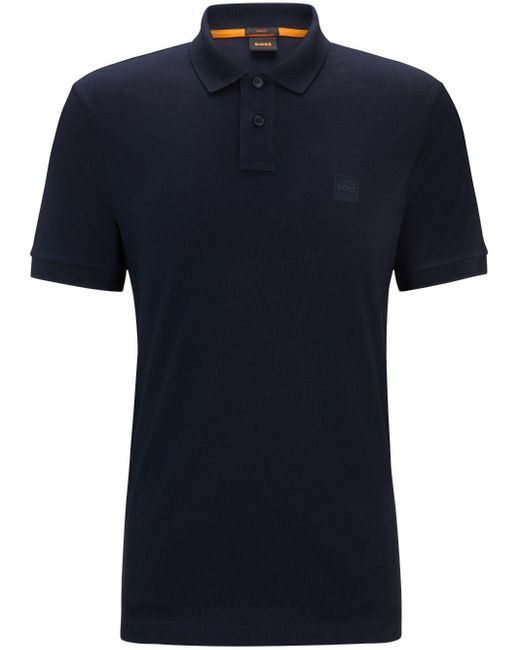 Boss Blue Logo-appliqué Polo Shirt for men