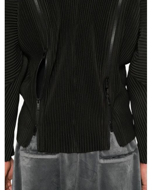 Homme Plissé Issey Miyake Black Pleated-Texture Zip-Fastening Jacket for men