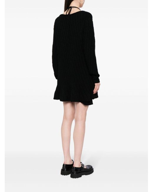 B+ AB Black Lace-up Knitted Minidress