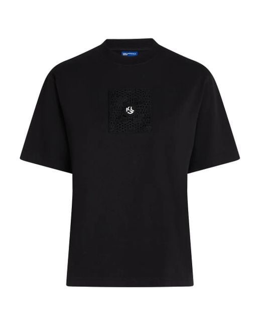 Karl Lagerfeld Black Logo-Embroidered T-Shirt