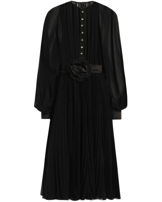 Dolce & Gabbana Black Midi Floral-Appliqué Dress