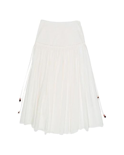 Bimba Y Lola White Midi Gathered Cotton Skirt