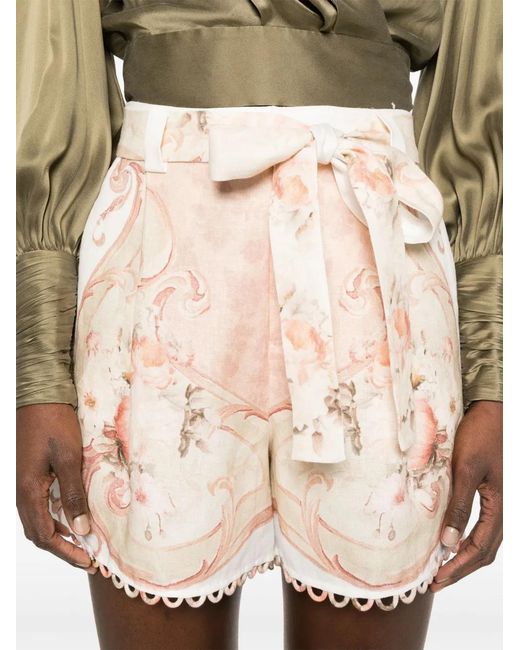 Twinset Natural Printed Linen Shorts