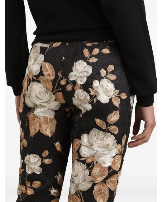 Dolce & Gabbana Black Cotton-Blend Floral Trousers