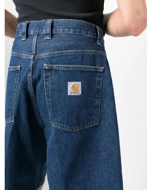 Carhartt Blue Rear Logo-Patch Denim Shorts for men