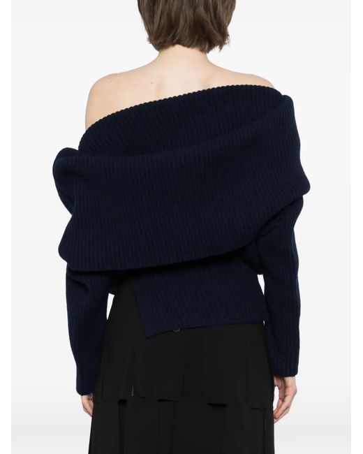 A.W.A.K.E. MODE Blue Ribbed Asymmetric Sweater