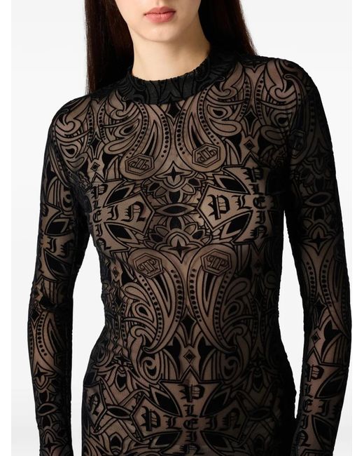 Philipp Plein Black Long-Sleeve Mini Dress