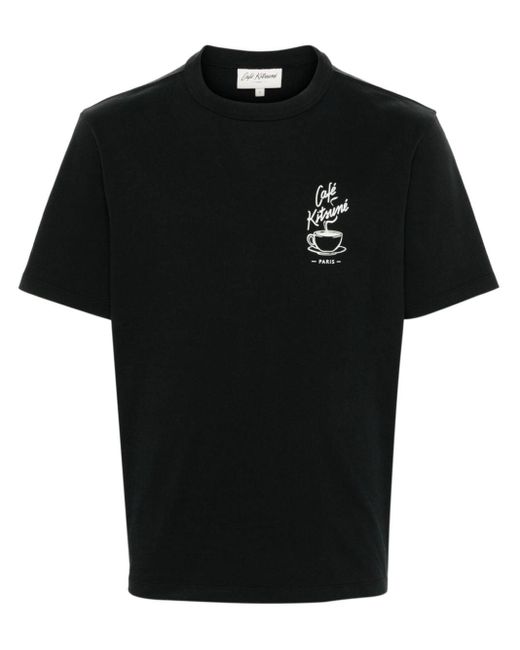 Café Kitsuné Black Logo-print Cotton T-shirt