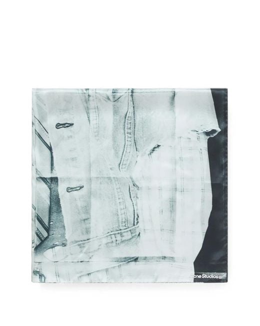 Acne Blue Silk Collage Scarf