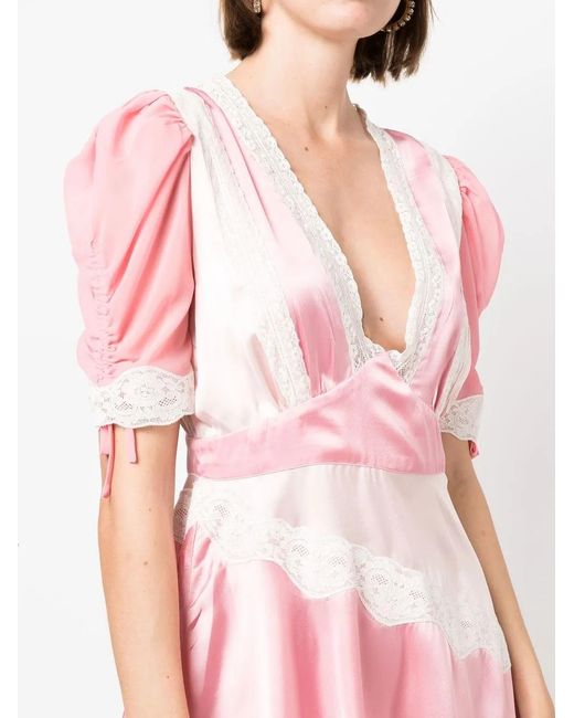 LoveShackFancy Pink Floral-Lace Detail Mini Dress