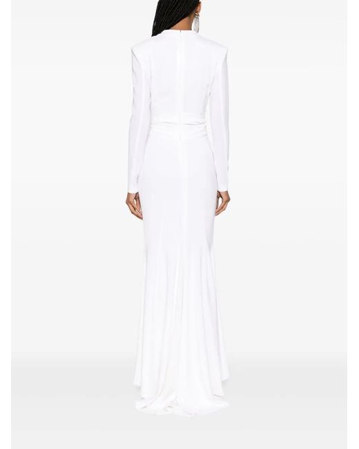 Talbot Runhof White Draped Crepe Maxi Dress