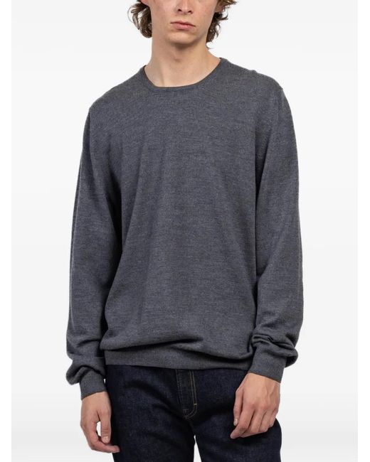 Gran Sasso Gray Elbow-Patch Crew-Neck Sweater for men