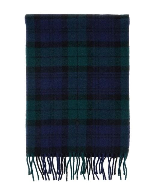 Polo Ralph Lauren Blue Embroidered-Logo Check-Pattern Scarf for men