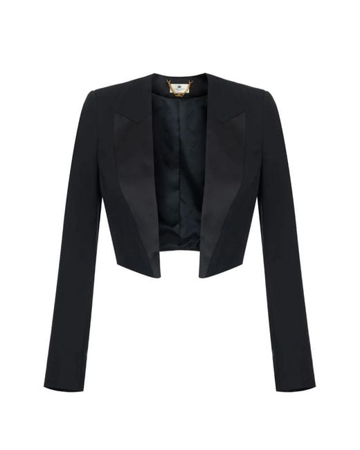 Elisabetta Franchi Black Gabardine Tuxedo-Style Jacket