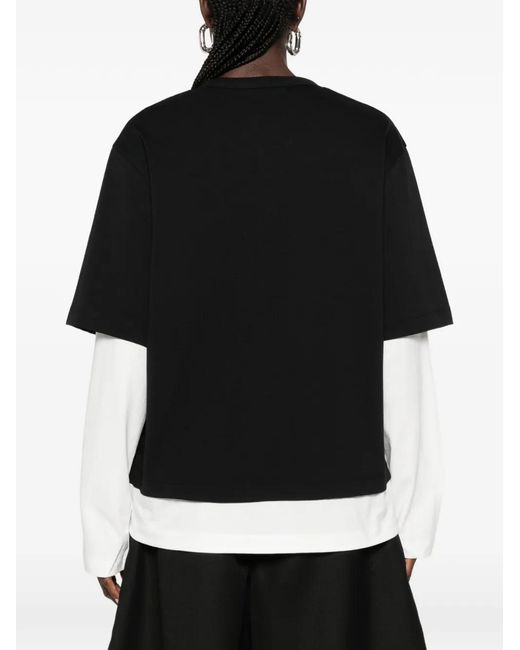 The Attico Black T-Shirt Asymétrique À Design Superposé